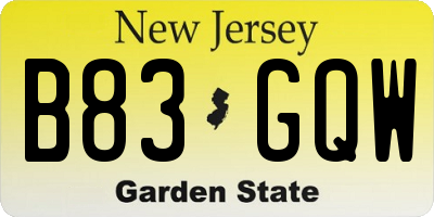 NJ license plate B83GQW