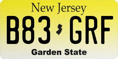 NJ license plate B83GRF