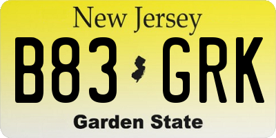 NJ license plate B83GRK