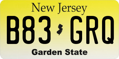 NJ license plate B83GRQ