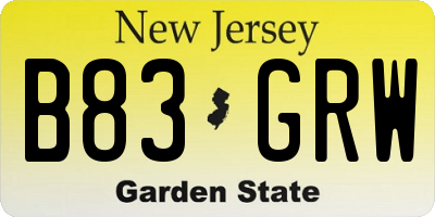 NJ license plate B83GRW