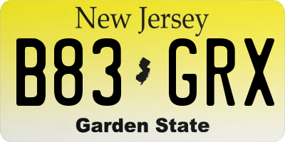 NJ license plate B83GRX