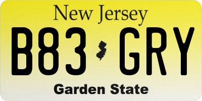 NJ license plate B83GRY