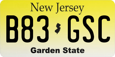 NJ license plate B83GSC
