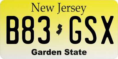 NJ license plate B83GSX