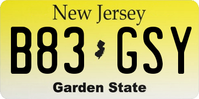 NJ license plate B83GSY