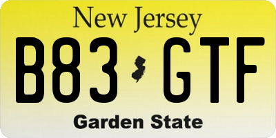 NJ license plate B83GTF