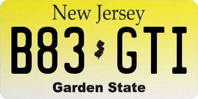 NJ license plate B83GTI