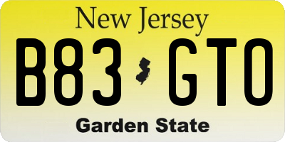 NJ license plate B83GTO