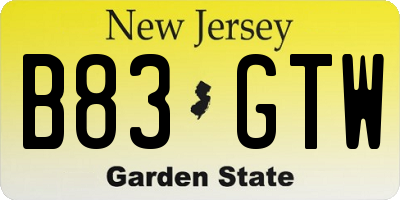 NJ license plate B83GTW