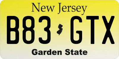 NJ license plate B83GTX