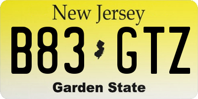 NJ license plate B83GTZ