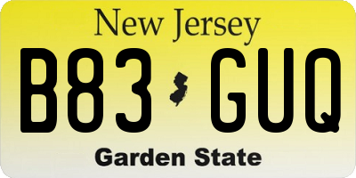 NJ license plate B83GUQ