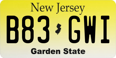 NJ license plate B83GWI
