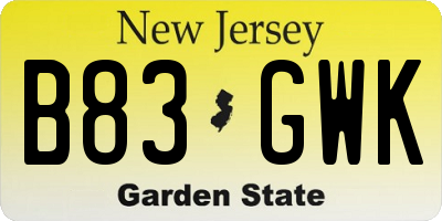 NJ license plate B83GWK