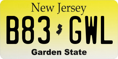 NJ license plate B83GWL