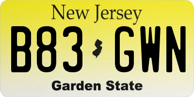 NJ license plate B83GWN
