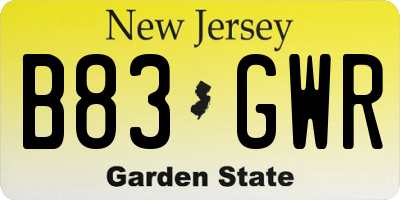 NJ license plate B83GWR