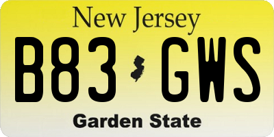 NJ license plate B83GWS