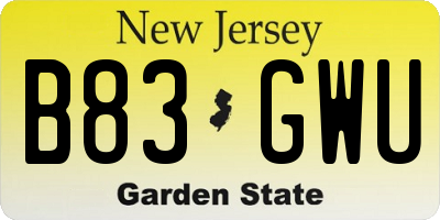 NJ license plate B83GWU