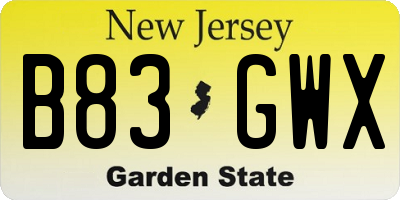 NJ license plate B83GWX