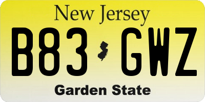 NJ license plate B83GWZ