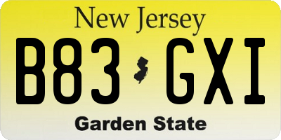 NJ license plate B83GXI