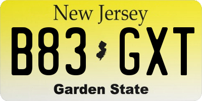 NJ license plate B83GXT