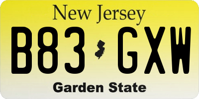 NJ license plate B83GXW