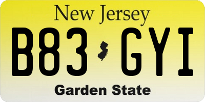 NJ license plate B83GYI