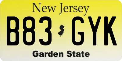 NJ license plate B83GYK