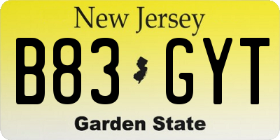 NJ license plate B83GYT