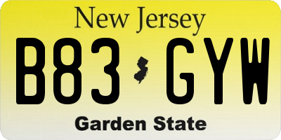 NJ license plate B83GYW
