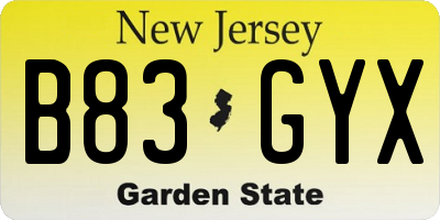 NJ license plate B83GYX