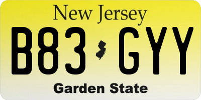 NJ license plate B83GYY
