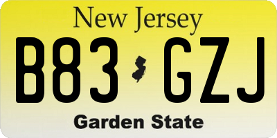 NJ license plate B83GZJ