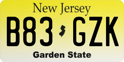 NJ license plate B83GZK