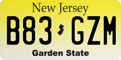NJ license plate B83GZM