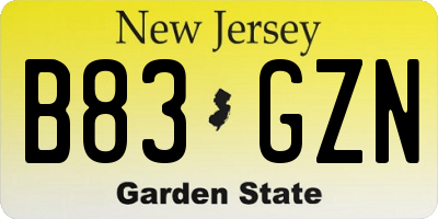 NJ license plate B83GZN