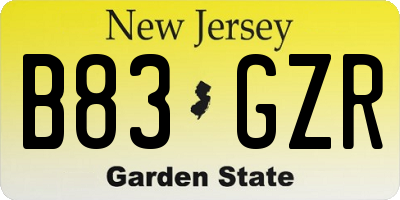 NJ license plate B83GZR