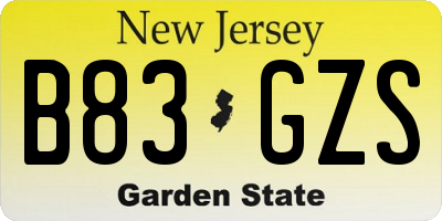 NJ license plate B83GZS
