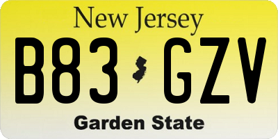 NJ license plate B83GZV