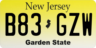 NJ license plate B83GZW
