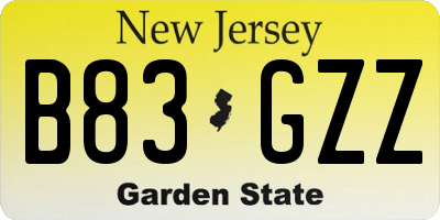 NJ license plate B83GZZ