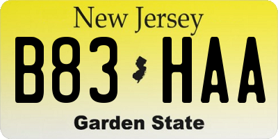 NJ license plate B83HAA