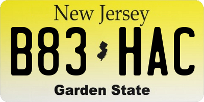 NJ license plate B83HAC