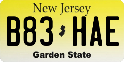 NJ license plate B83HAE