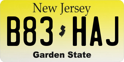 NJ license plate B83HAJ