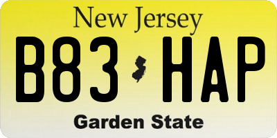 NJ license plate B83HAP