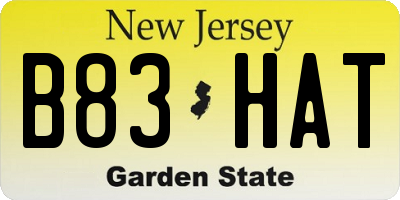 NJ license plate B83HAT